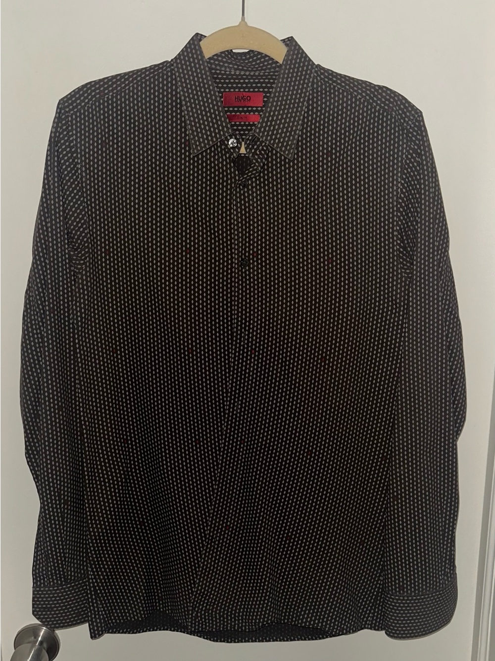 HUGO BY HUGO BOSS Dark Brown Printed Long-Sleeve Mens Shirt